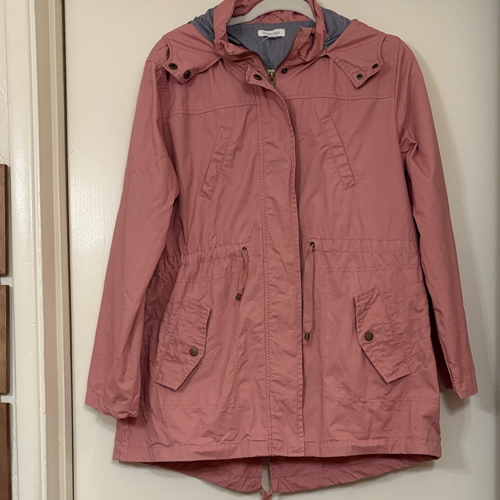3 for $25! Olivia Grey Women's Pink Hooded‎ Zip Up Cotton Utility Jacket, size M